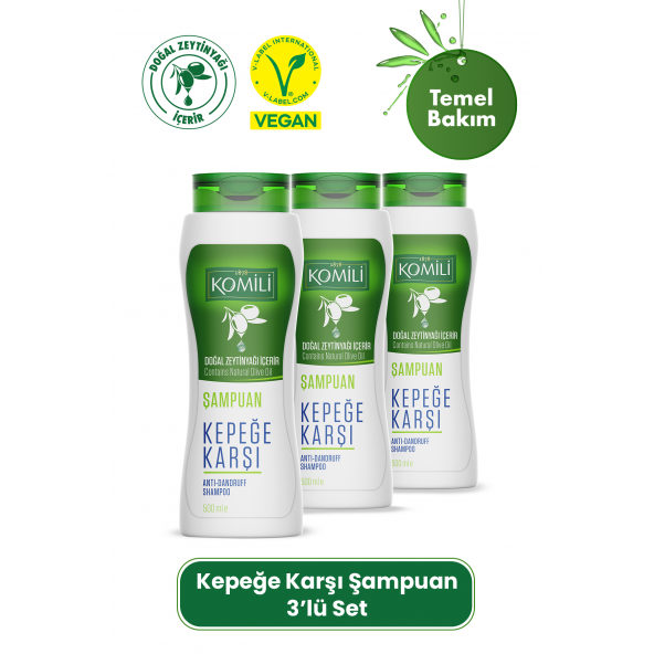 Komili Kepekli Saçlar İçin Kepek Karşıtı Vegan Şampuan 3lü Set - 3 X 500 ML