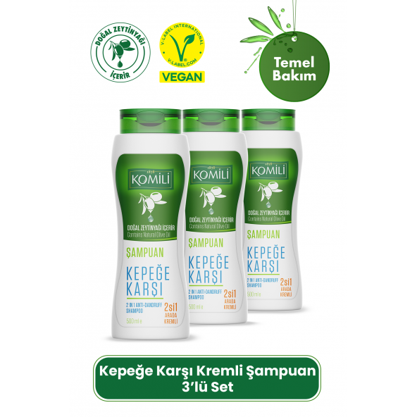 Komili Kepek Karşıtı 2si 1 Arada Kremli Vegan Şampuan 3lü Set - 3 X 500 ML