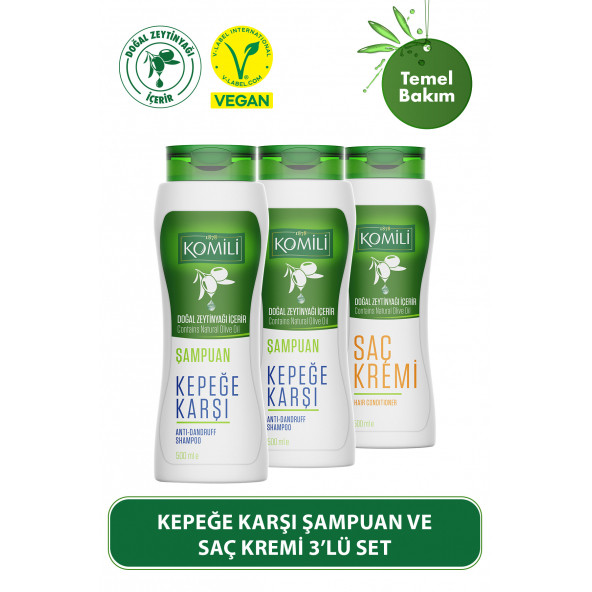 Kepekli Saçlar İçin Kepek Karşıtı Vegan Şampuan & Saç Kremi 3lü Set - 3 X 500 ML