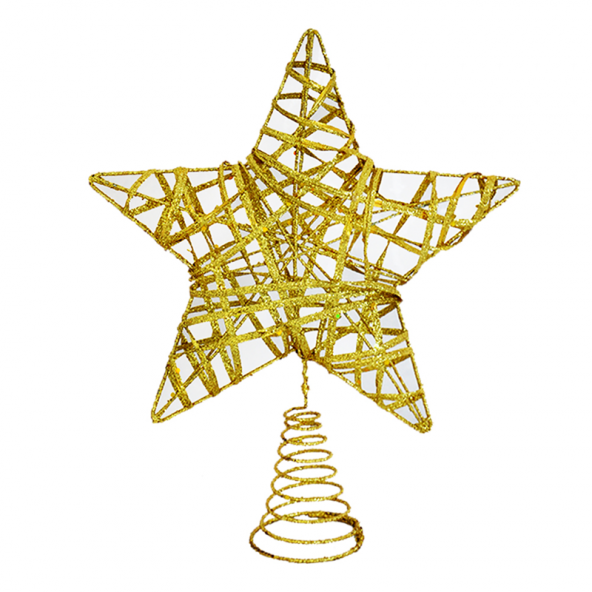 Yılbaşı Çam Ağacı Tepeliği Yıldızı Simli Yaylı Metal Gold 27 cm ürün görseli