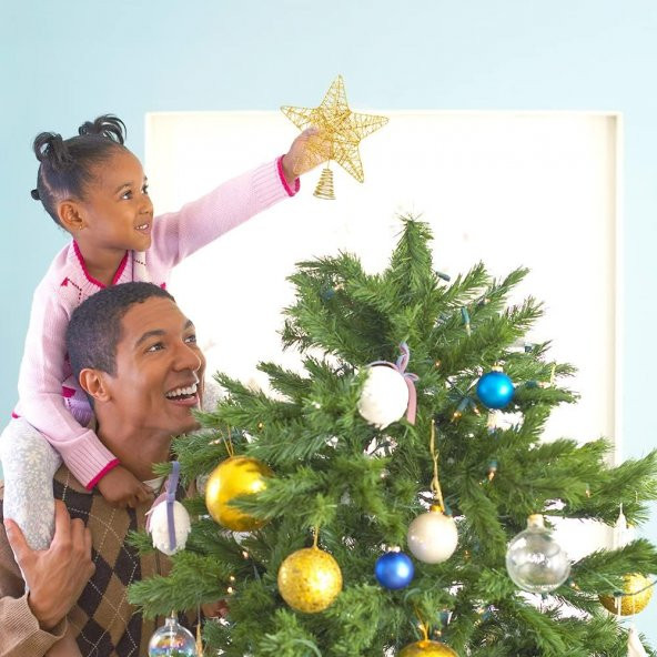 Yılbaşı Çam Ağacı Tepeliği Yıldızı Simli Yaylı Metal Gold 27 cm - Resim 3