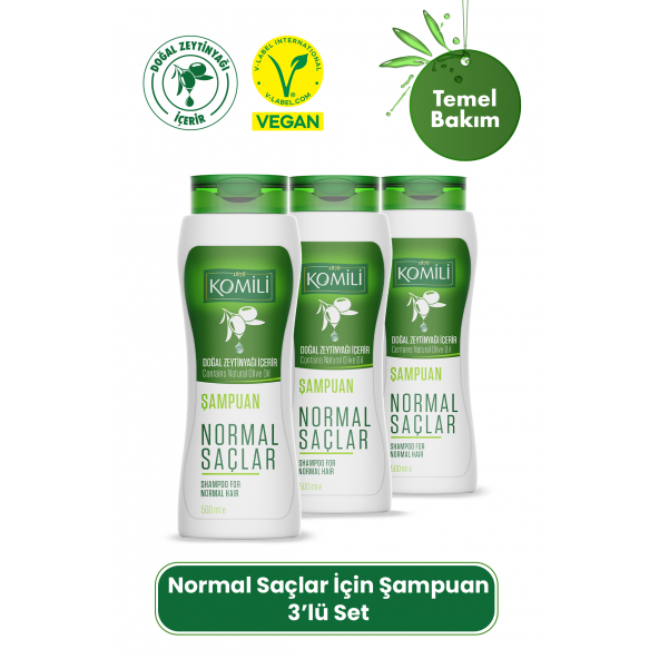 Komili Normal Saçlar İçin Vegan Temel Bakım Şampuanı 3lü Set- - 3 X 500 ML