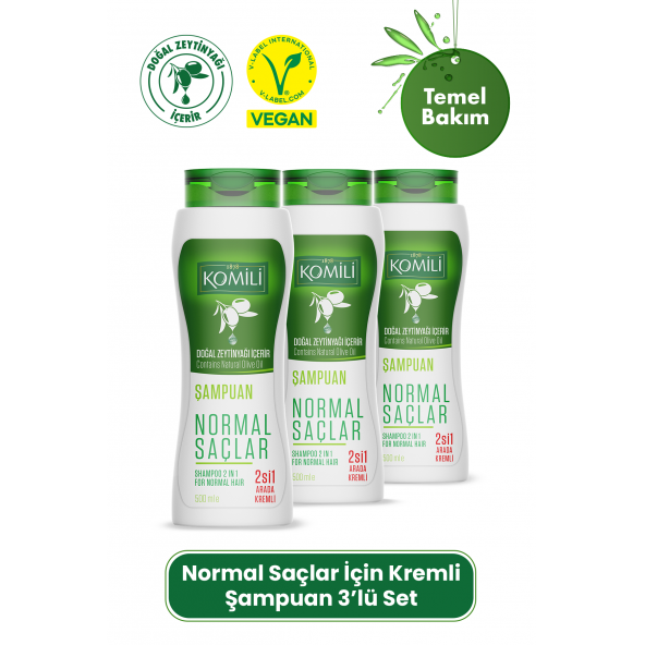 Komili Normal Saçlar İçin 2si 1 Arada Kremli Vegan Temel Bakım Şampuanı 3lü Set-  - 3 X 500 ML