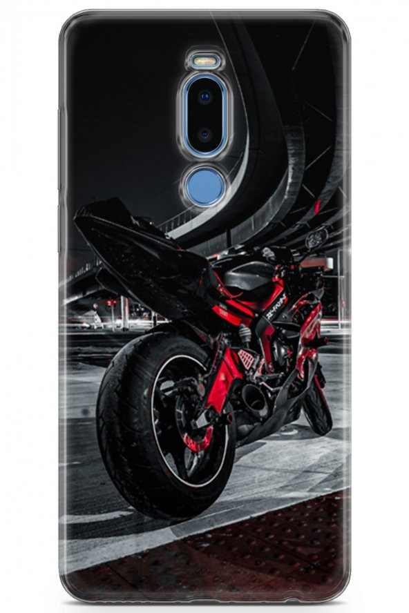 Meizu Note 8 Uyumlu Kılıf Milano 18 Kırmızı Motosiklet Parlak Kılıf Siyah