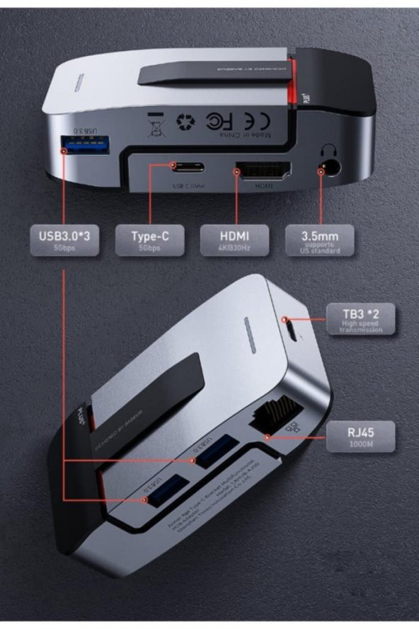 Baseus Armor Age 9in1 Type-C Çok Fonksiyonlu HUB HDMI RJ45 USB 3.0 - 6