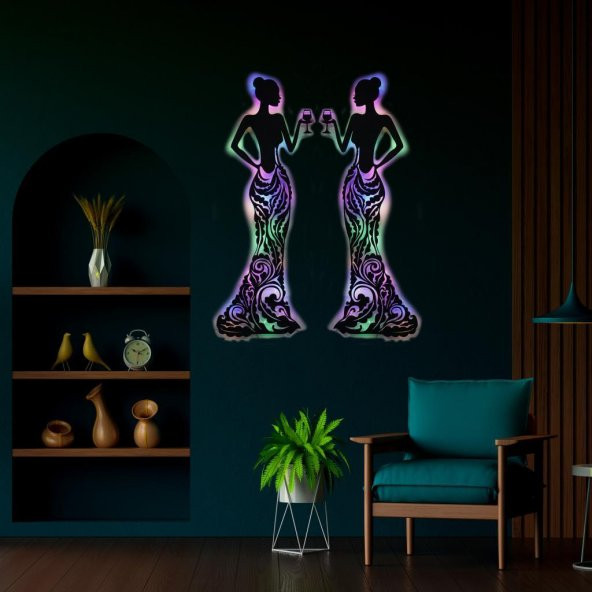 Veraart Işıklı Kadın Temalı Tablo Bloom Dekoratif Gece Lambası 70 cm Rengarenk 2 Adet - 4
