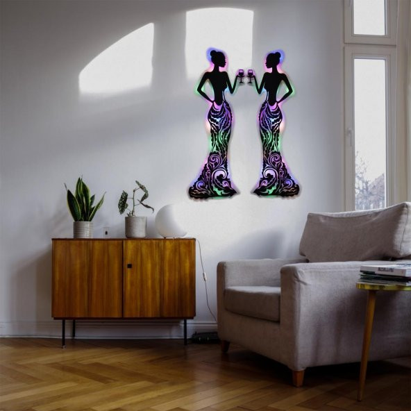 Veraart Işıklı  Kadın Temalı Tablo Bloom Dekoratif Gece Lambası 85 cm Rengarenk 2 Adet - 4