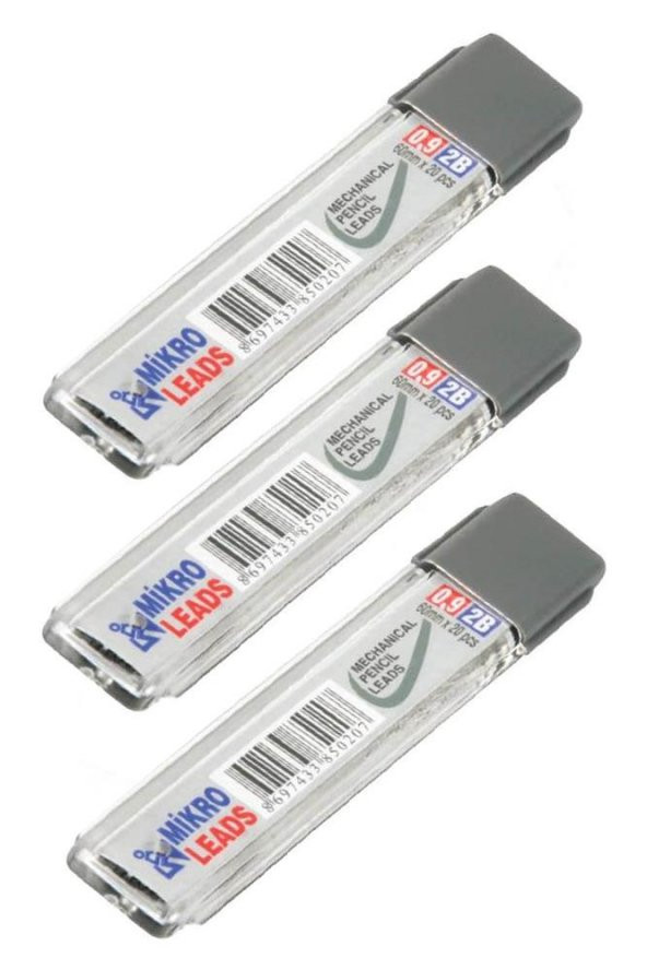 Kalem Ucu 2B 0,9 mm 3 Adet Mekanik Uçlu Otomatik Kurşun Kalem Ucu 2B 60mm x 0,9mm Siyah Mikro Uç Kısa