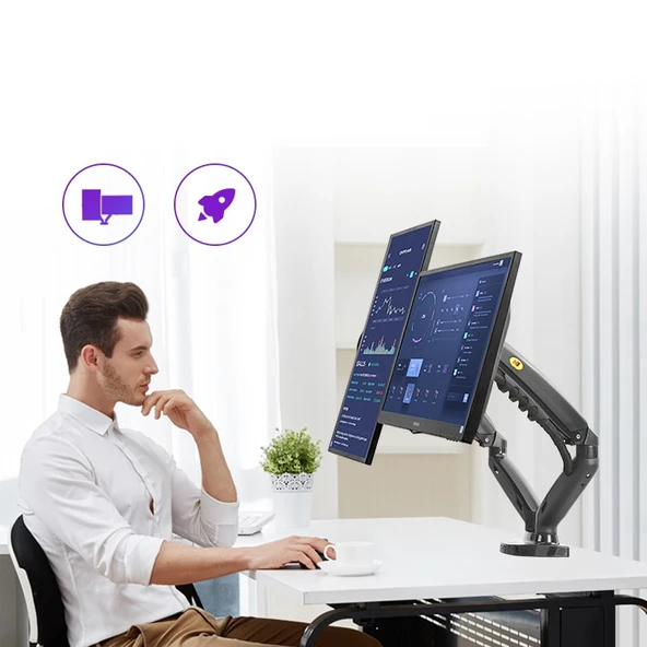 TriLine NB F160 North Bayou 17-30" Çift Kol Monitör Tutucu Vesa Monitör Standı - Resim 5