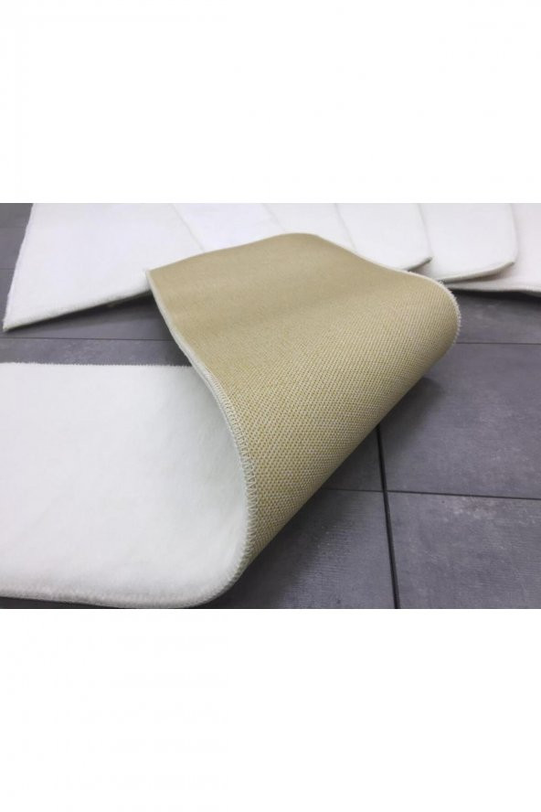 Comfort Krem (5 Adet) Merdiven Halısı Pufidik Peluş Kaymaz Deri Tabanlı Basamak Paspası - 3