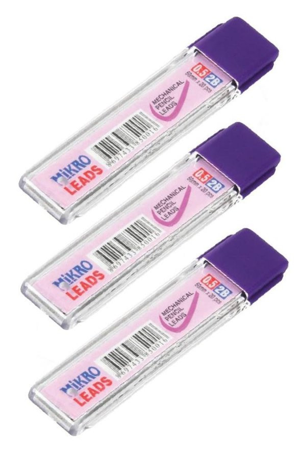 Kalem Ucu 2B 0,5 mm 3 Adet Mekanik Uçlu Otomatik Kurşun Kalem Ucu 2B 60mm x 0,5mm Siyah Mikro Uç Kısa