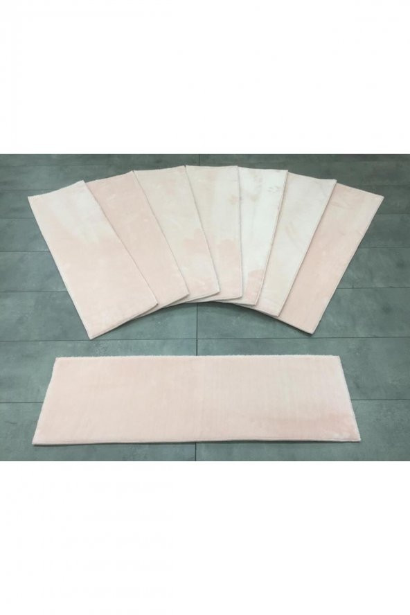 Comfort Pudra (5 Adet) Merdiven Halısı Pufidik Peluş Kaymaz Deri Tabanlı Basamak Paspası - 2