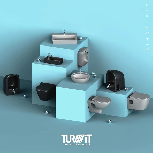 Turavit Omega Duvara Sıfır Klozet , Turavit Yavaş Kapak (Siyah) - 3