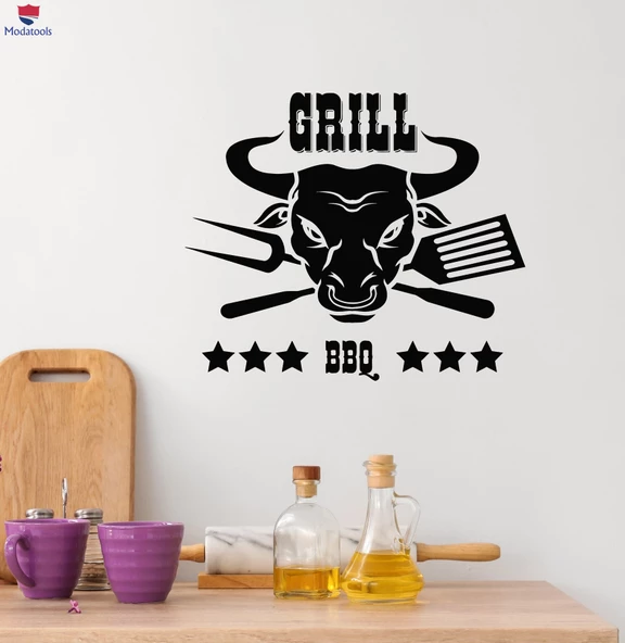 Biftek Restoranı Dekorasyon Duvar Sticker Izgara Menü BARBEKÜ Boğa Taze Et Biftek Mutfak Çıkartmaları