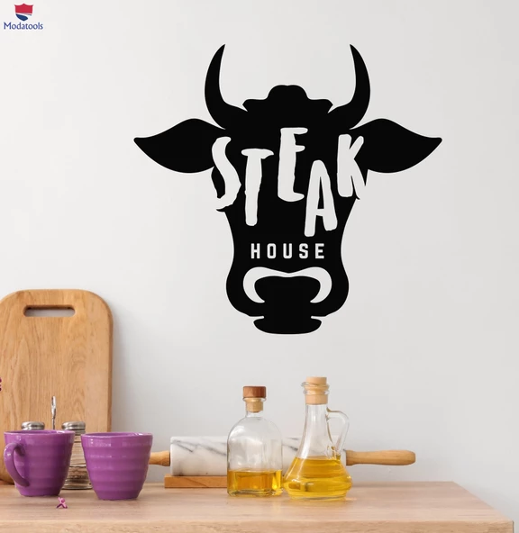 Steak House Steakhouse Dekorasyon Duvar Sticker Boğa İnek Et Dükkanı Restoran İç Dekor ürün görseli 1
