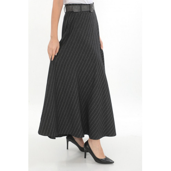 SORALLİNE KADIN KIŞLIK KLOŞ ETEK 779 GRİ ÇİZGİLİ - 3