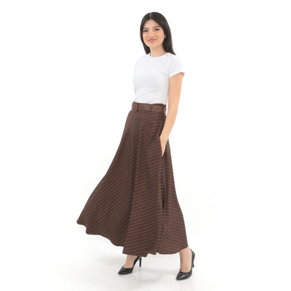 SORALLİNE KADIN KIŞLIK KLOŞ ETEK 779 KAHVE ÇİZGİLİ