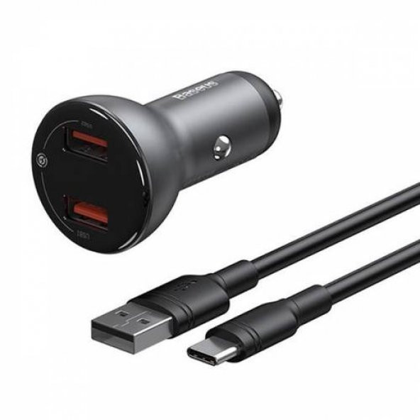 Baseus 45w Kablolu Araç Şarjı Araç Çakmaklık Şarjı Ultra Hızlı USB Type-C Kablo Çift USB Girişli