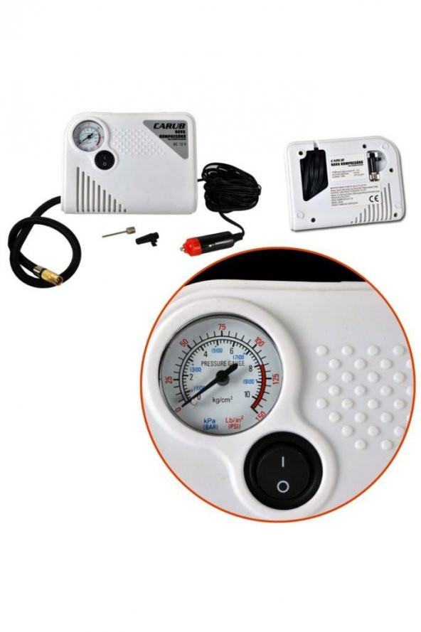 Carub BR2491105 150 PSI Basınçlı Hava Kompresörü Beyaz Mini Hava Pompası - Resim 3