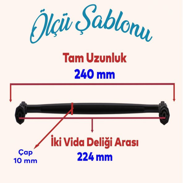 Sütun Mobilya Mutfak Dolabı Çekmece Dolap Kapak Kulpu Düz Metal Kulpları Kulbu Kulpu 224 Mm Siyah - 2