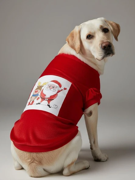 Santa and Friend Rudolph Orta ve Büyük Irk Köpek Tişörtü Yılbaşı Noel - Resim 7