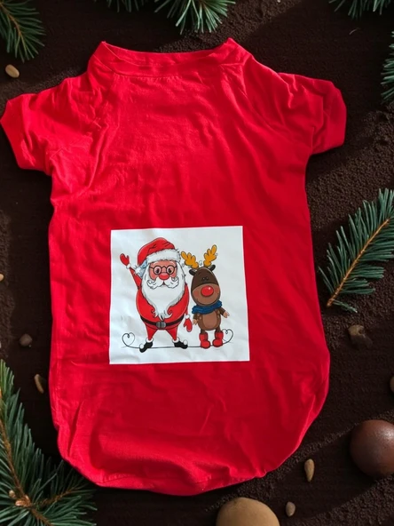 Santa and Friend Rudolph Orta ve Büyük Irk Köpek Tişörtü Yılbaşı Noel - Resim 4