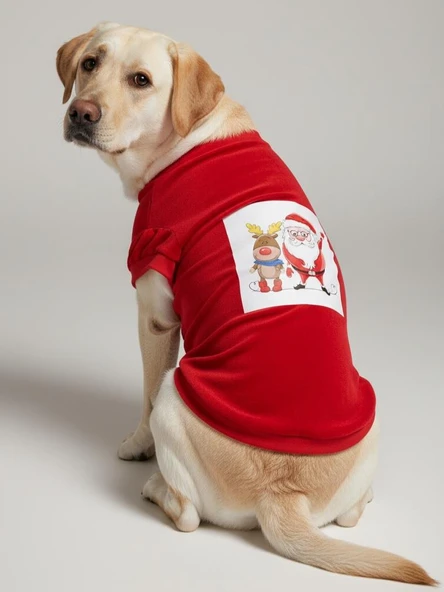 Santa and Friend Rudolph Orta ve Büyük Irk Köpek Tişörtü Yılbaşı Noel - Resim 9