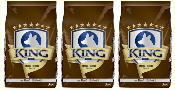 King Biftekli Yetişkin Köpek Maması 3 Kg*3 Adet