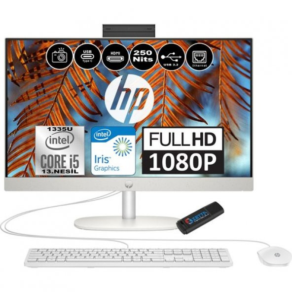 Hp 24-CR0051NT Intel Core I5-1335U 8gb 1tb SSD Intel Iris Xe Graphics 23.8 Inç Fhd Windows 11 Home All In One 80C02EAH02 + Zetta Flash Bellek