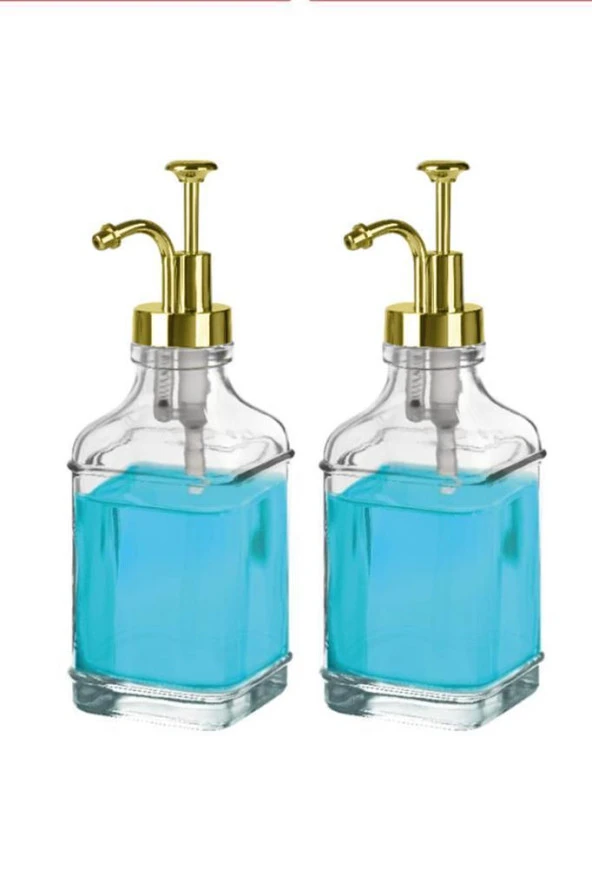 Digithome 2’li Cam Sıvı Sabun ve Losyon Etiketli Gold Tıpalı Deterjan Şişesi Sabunluk 500 Ml Gold - 2112020-G C1-1-289 - 2