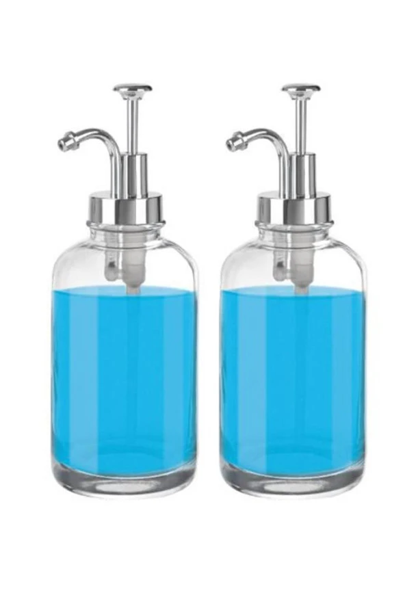 Digithome 2’li Cam Sıvı Sabun ve Losyon Etiketli Gümüş Tıpalı Deterjan Şişesi Sabunluk 500 Ml - 2012014-S C1-1-289 - Resim 2