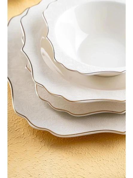 Acar LRN22.0116 Medusa Gold Detaylı Beyaz Porselen Yemek Takımı 29 Parça - Resim 3