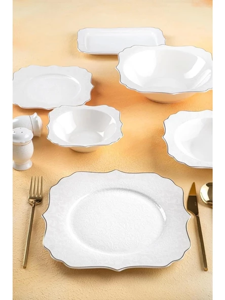 Acar LRN22.0116 Medusa Gold Detaylı Beyaz Porselen Yemek Takımı 29 Parça - Resim 2