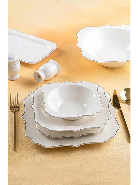 Acar LRN22.0116 Medusa Gold Detaylı Beyaz Porselen Yemek Takımı 29 Parça - Resim 4