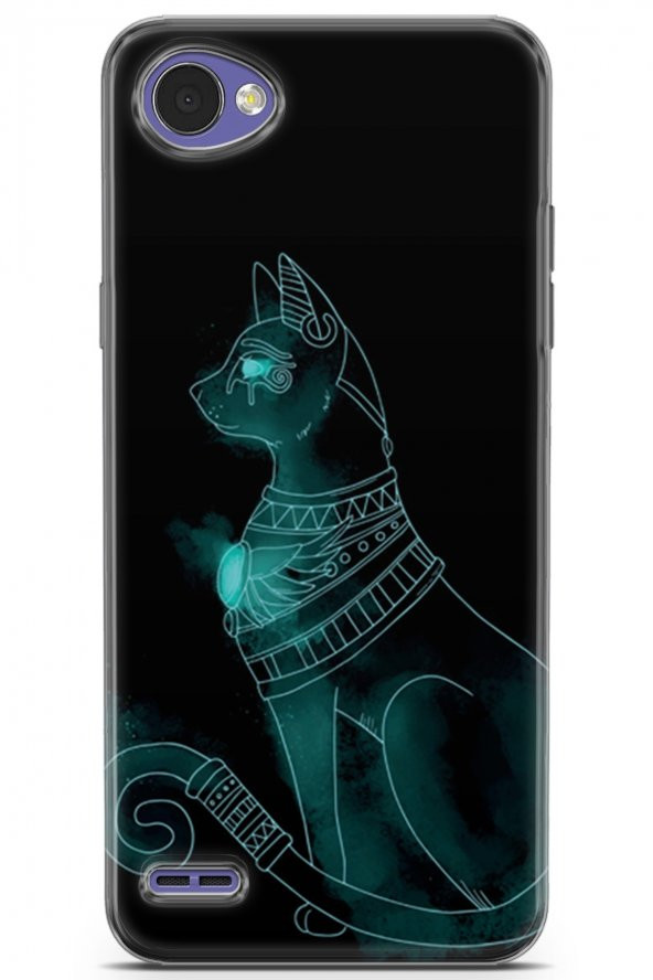 LG Q6 Uyumlu Kılıf Sfenks 01 Yeşil Çizim Telefon Kılıfı Su Yeşili