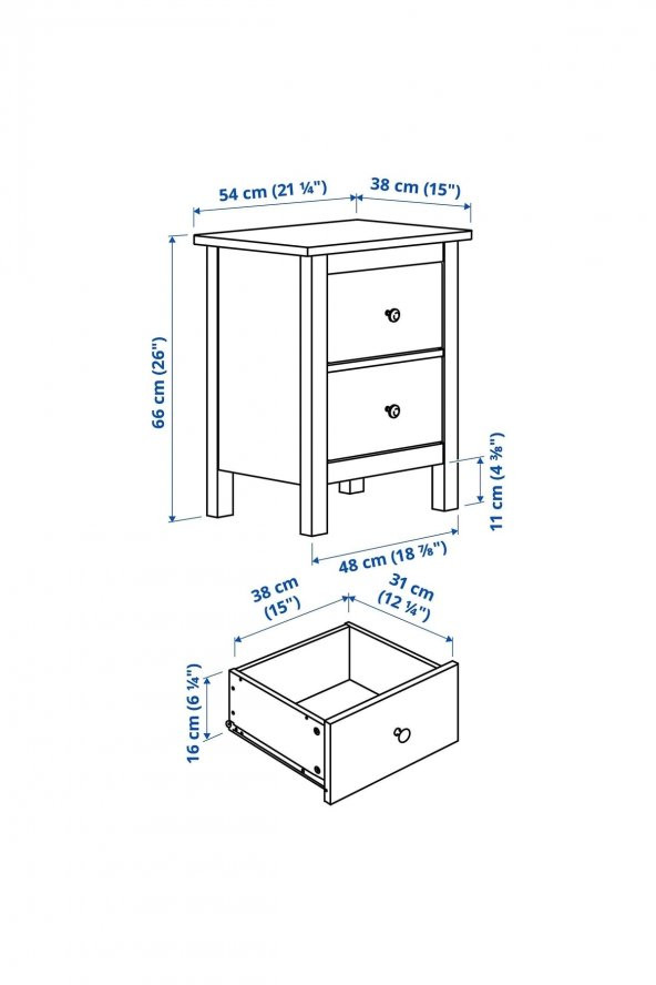 Komodin-Şifonyer HEMNES MeridyenDukkan Beyaz Vernik, 54x66 cm 2 Çekmeceli - 6