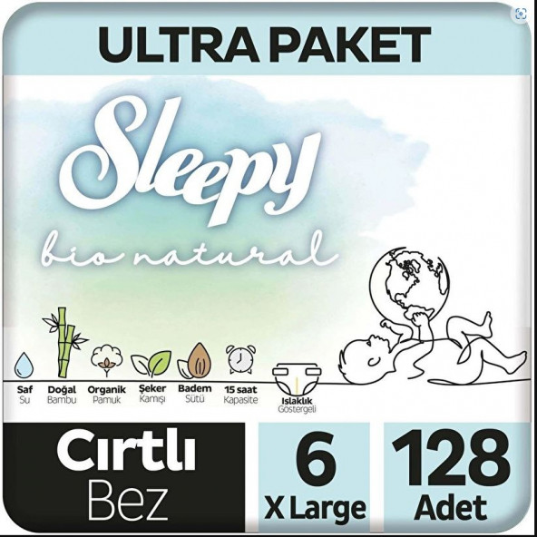 Sleepy Bio Natural 6 Numara XLarge 128'li Bebek Bezi