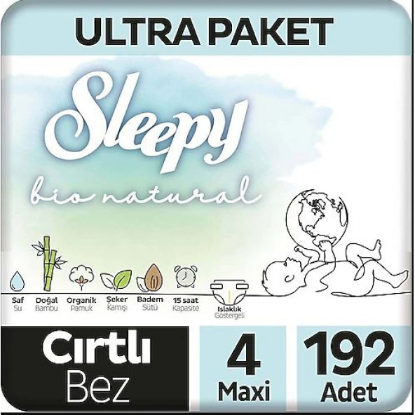 Sleepy Bio Natural 4 Numara Maxi 192'li Bebek Bezi