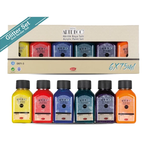 Artdeco Akrilik Boya 6x75ml Set - Simli Renkler
