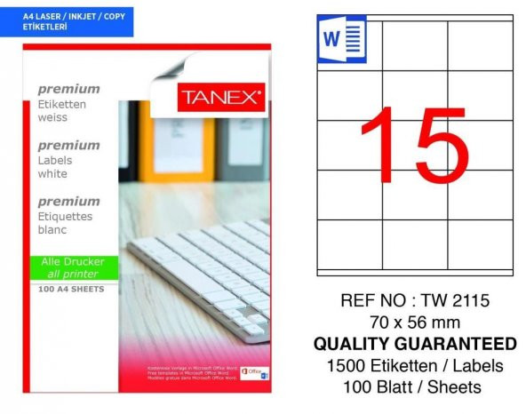Tanex TW-2115 70x56 mm Laser Etiket 100 adet
