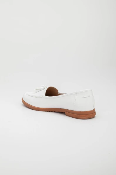 Püsküllü Cilt Beyaz Kadın Günlük Ayakkabı - Resim 5