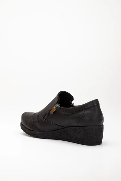 Fermuarlı Cilt Siyah Kadın Günlük Dolgu Taban Ayakkabı - Resim 5