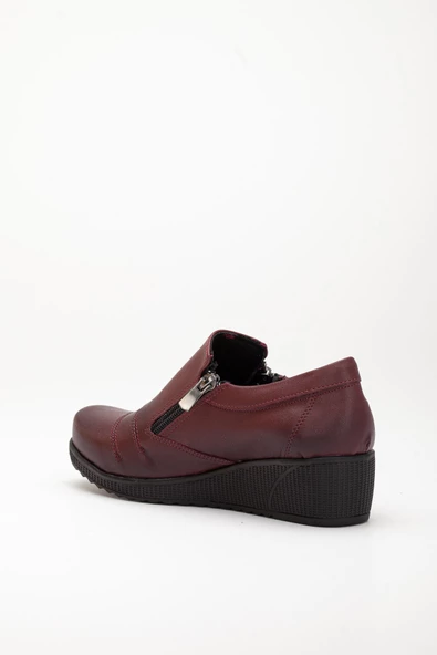 Fermuarlı Cilt Bordo Kadın Günlük Dolgu Taban Ayakkabı - Resim 5