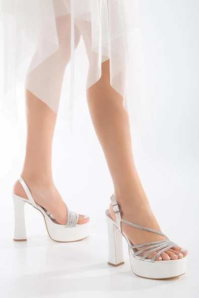 Çapraz Taşlı Platform Topuk Sedef Kadın Abiye Ayakkabı ürün görseli