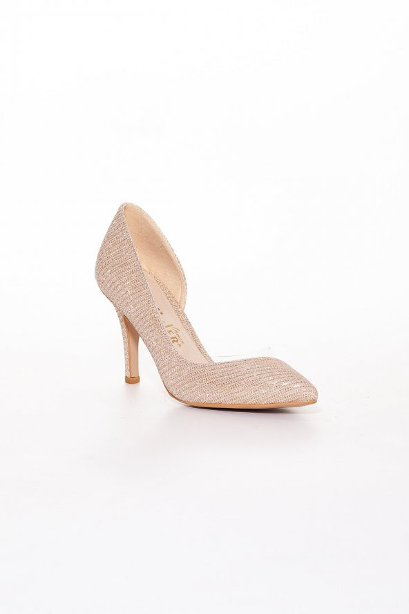 İnce Topuklu Yanı Şeffaf  Gold Kadın Stiletto - 3