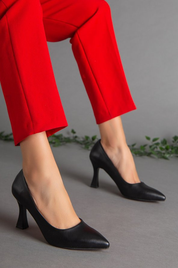 Cilt İnce Topuk Siyah Büyük Numara Kadın Ayakkabısı Topuklu Stiletto - 2
