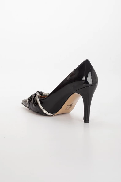 Rugan İnce Topuk Taşlı Siyah Kadın Stiletto - 6
