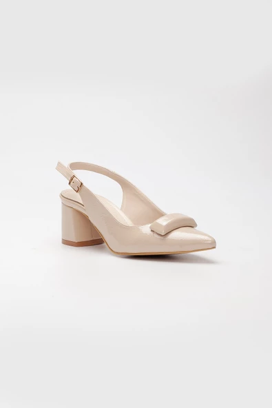 Dilimler Ayakkabı Rugan Tokalı Ten Kadın Kısa Topuklu Ayakkabı - Resim 4