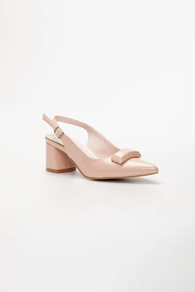 Dilimler Ayakkabı Rugan Tokalı Pudra Kadın Kısa Topuklu Ayakkabı - Resim 4