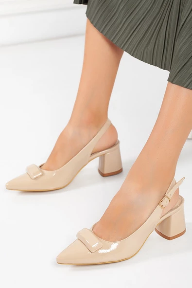 Dilimler Ayakkabı Rugan Tokalı Ten Kadın Kısa Topuklu Ayakkabı - Resim 2